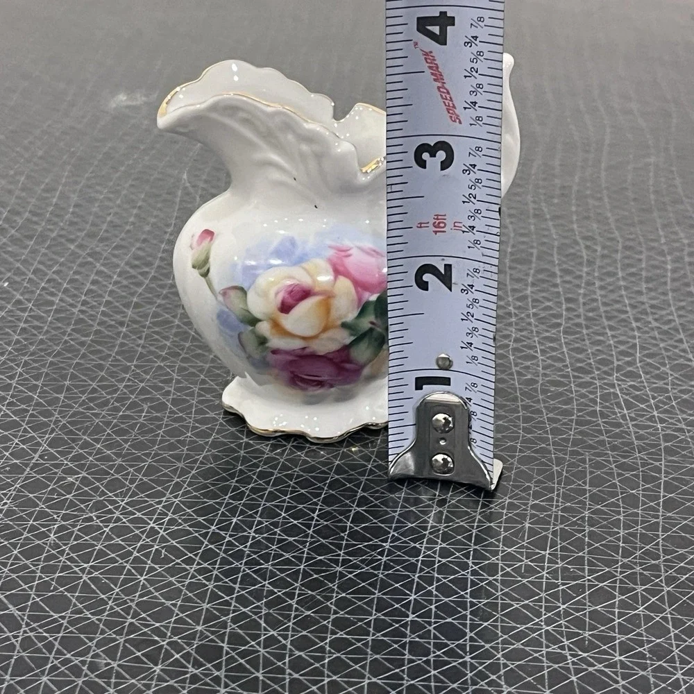 Vintage Decorative Lefton China Mini Pitcher Gold Rimmed Roses Design